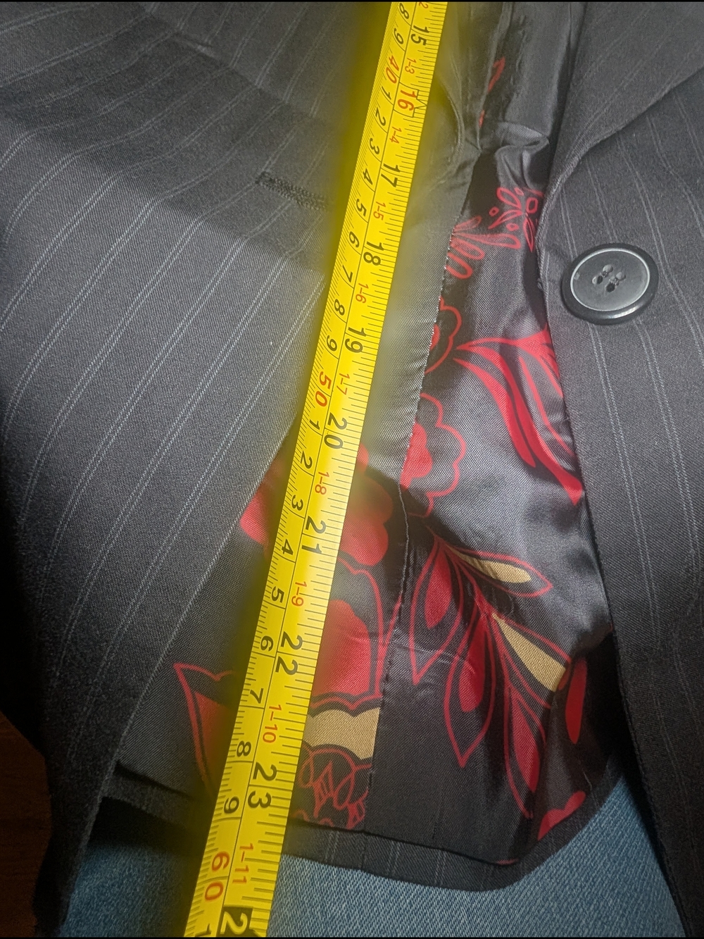 Women's Black Pinstripe Blazer with Floral Lining - Picture 8 of 8